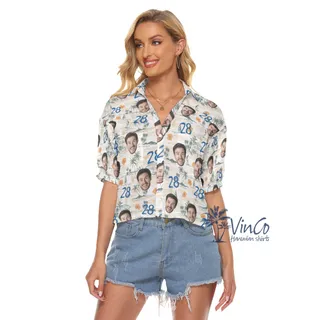 Funny Birthday Gift Custom Face Tropical Hibiscus Hawaiian Crop Top Shirt