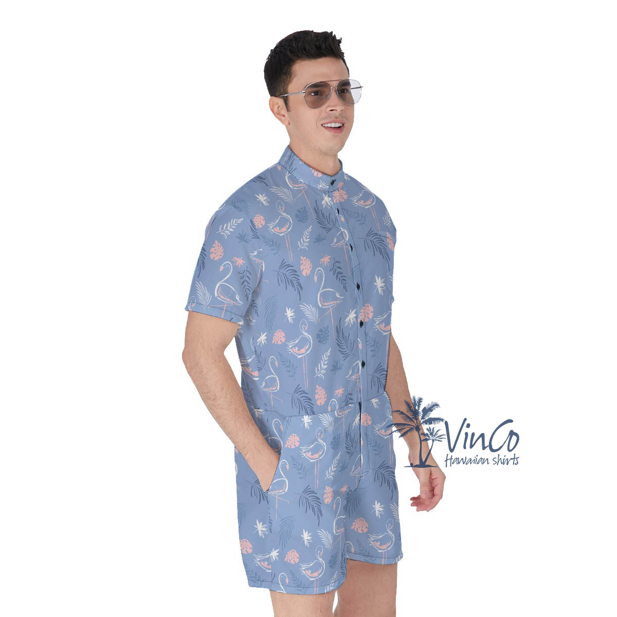 Cool Flamingo Hawaiian Romper For Men
