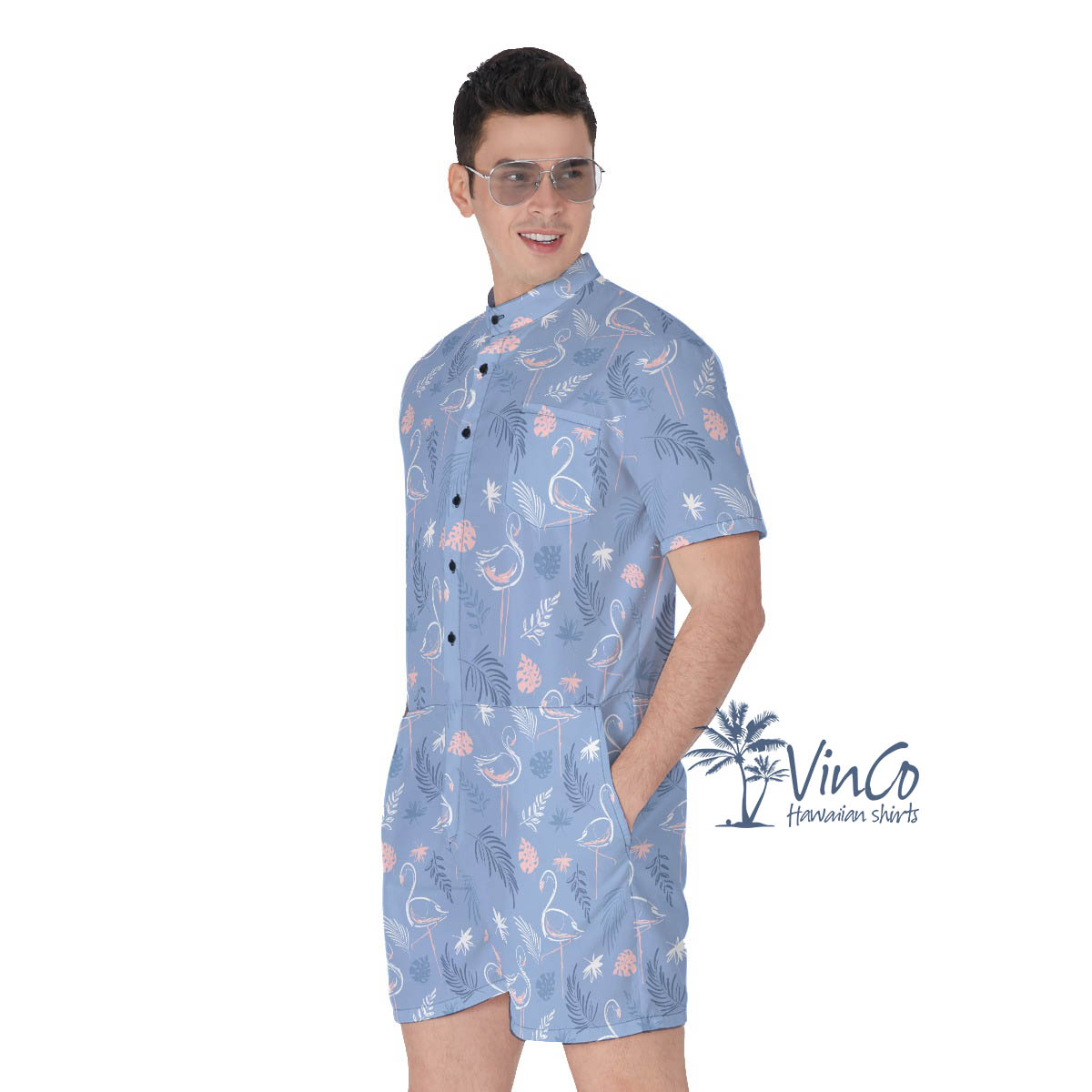 Cool Flamingo Hawaiian Romper For Men