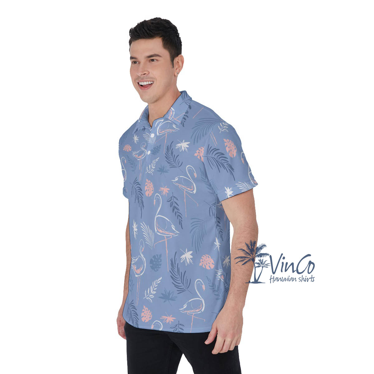 Purple Flamingo Hawaiian Polo Shirt For Men