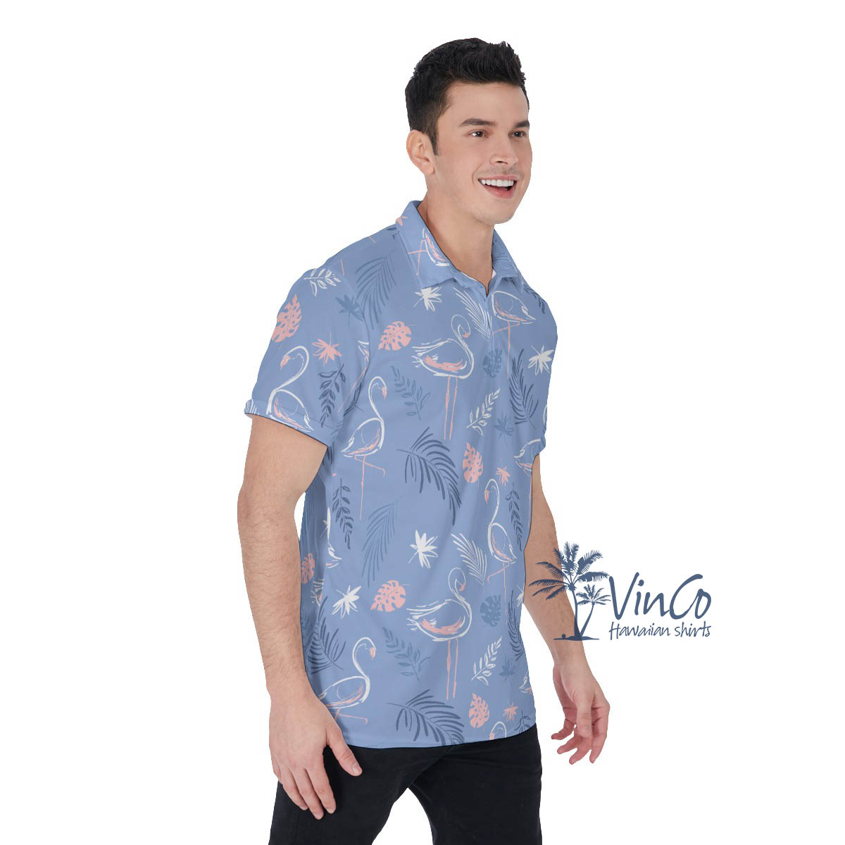 Purple Flamingo Hawaiian Polo Shirt For Men