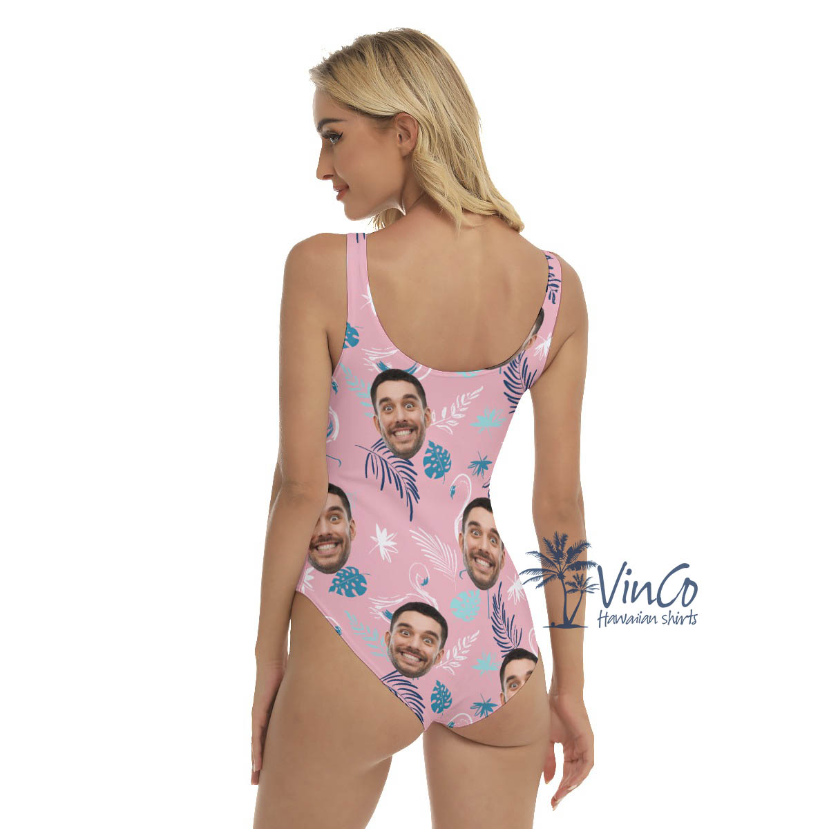 Custom Face Pink Flamingo Hawaiian Swimsuits For Women