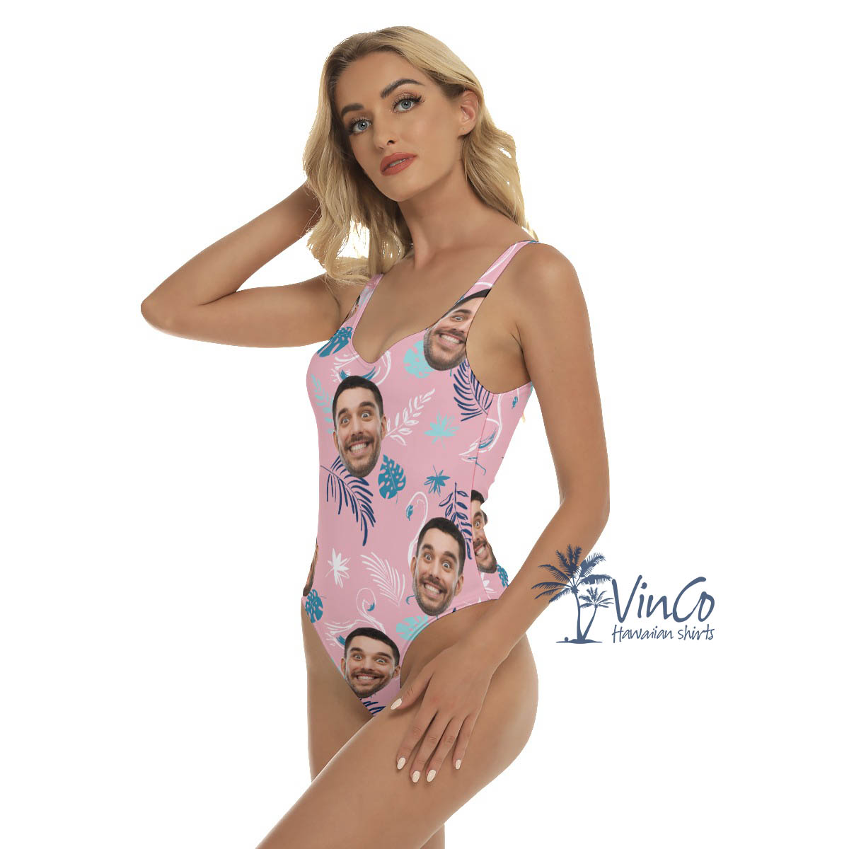 Custom Face Pink Flamingo Hawaiian Swimsuits For Women