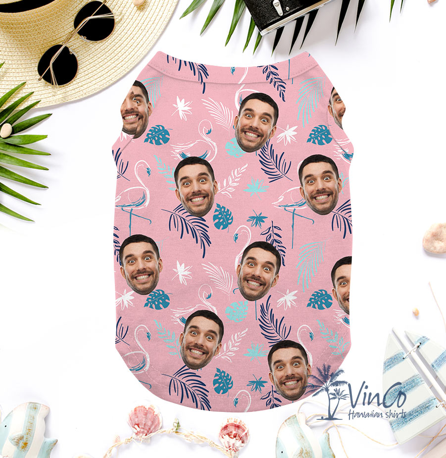 Pink Flamingo Custom Dog's Hawaiian Shirt With Faces