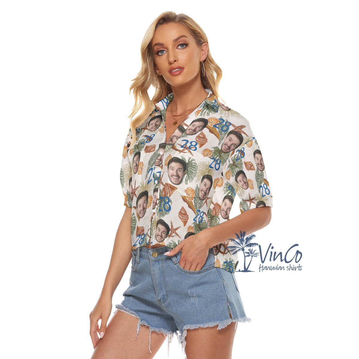 Tropical Seashell Birthday Hawaiian Crop Top Shirt With Custom Face And Age