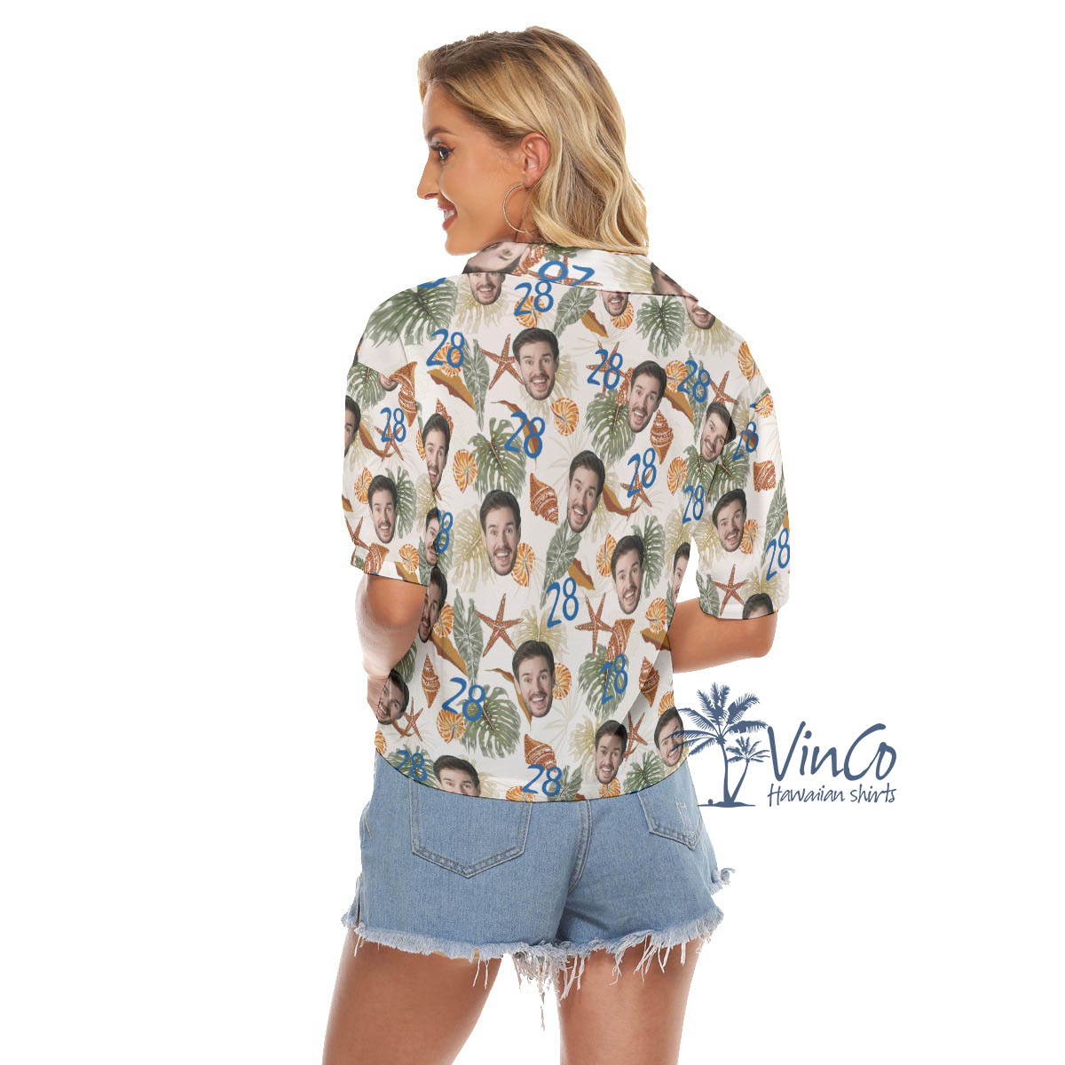 Tropical Seashell Birthday Hawaiian Crop Top Shirt With Custom Face And Age