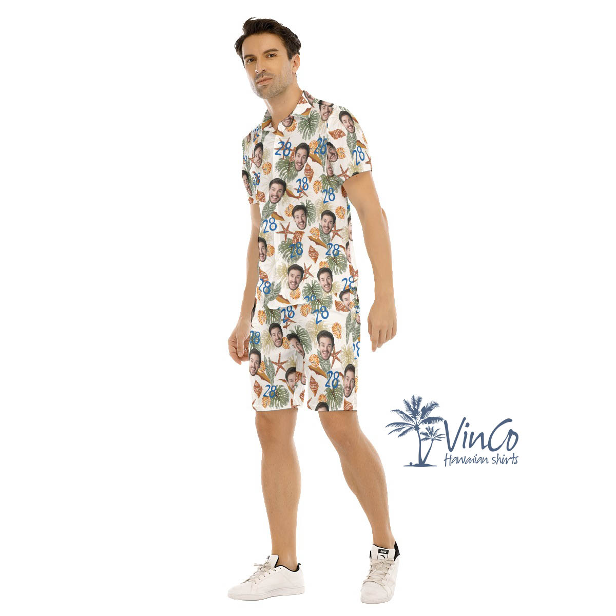 Funny Custom Face Birthday Tropical Seashell Hawaiian Shirt And Matching Shorts For Men