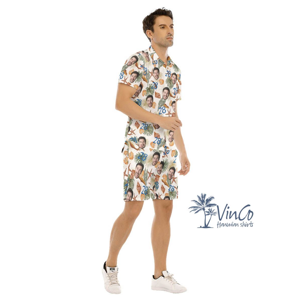 Funny Custom Face Birthday Tropical Seashell Hawaiian Shirt And Matching Shorts For Men