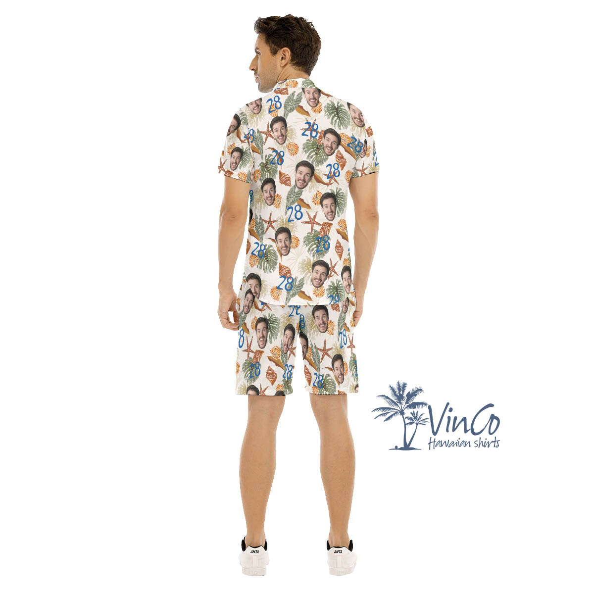 Funny Custom Face Birthday Tropical Seashell Hawaiian Shirt And Matching Shorts For Men
