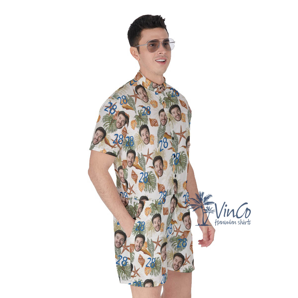 Funny Custom Face And Age Tropical Seashell Hawaiian Romper For Men