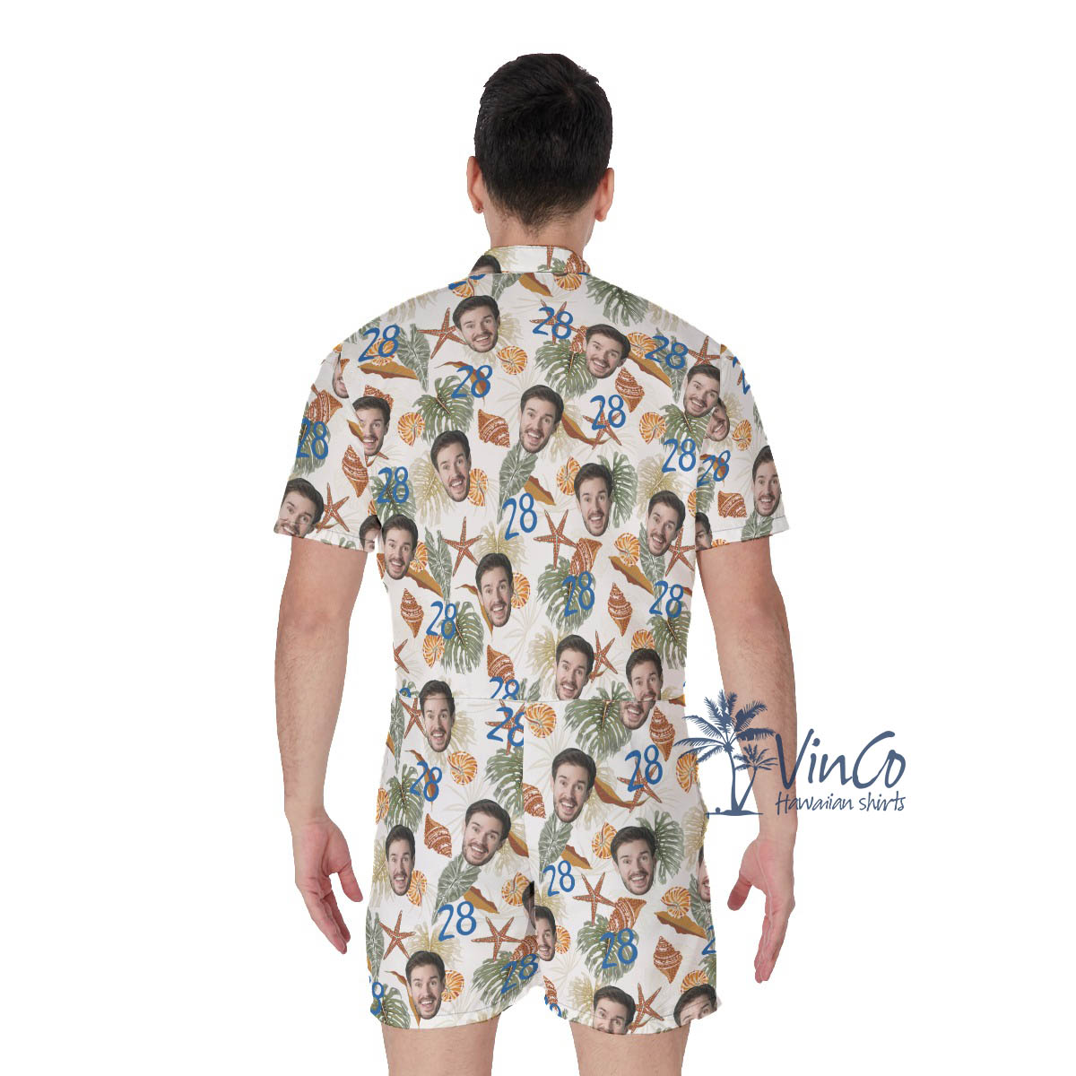 Funny Custom Face And Age Tropical Seashell Hawaiian Romper For Men