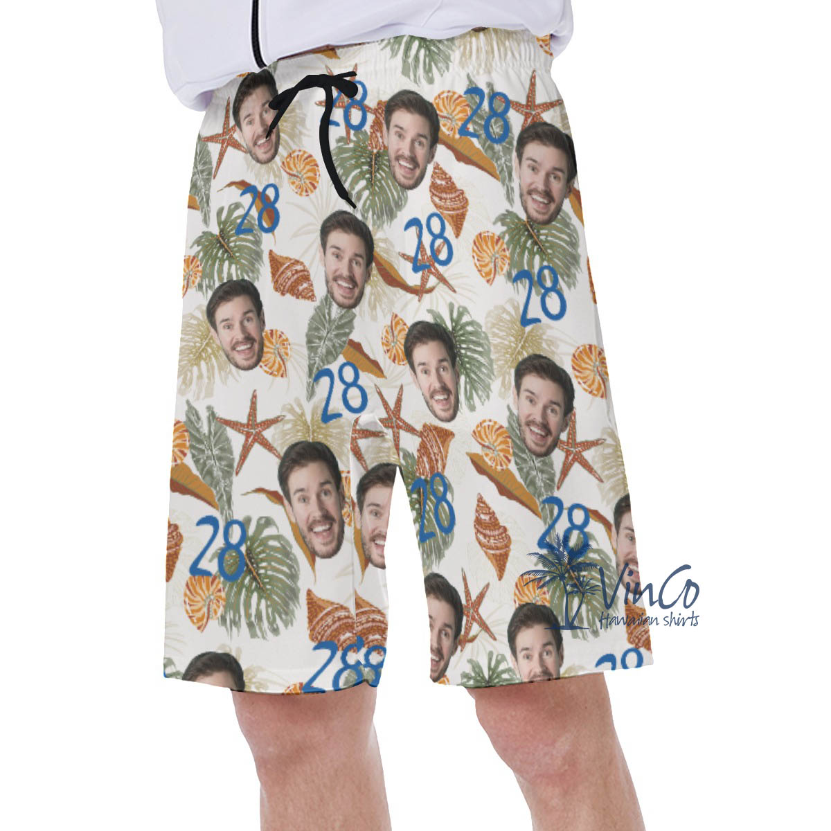 Custom Face Birthday Tropical Seashell Hawaiian Swim Trunks For Men