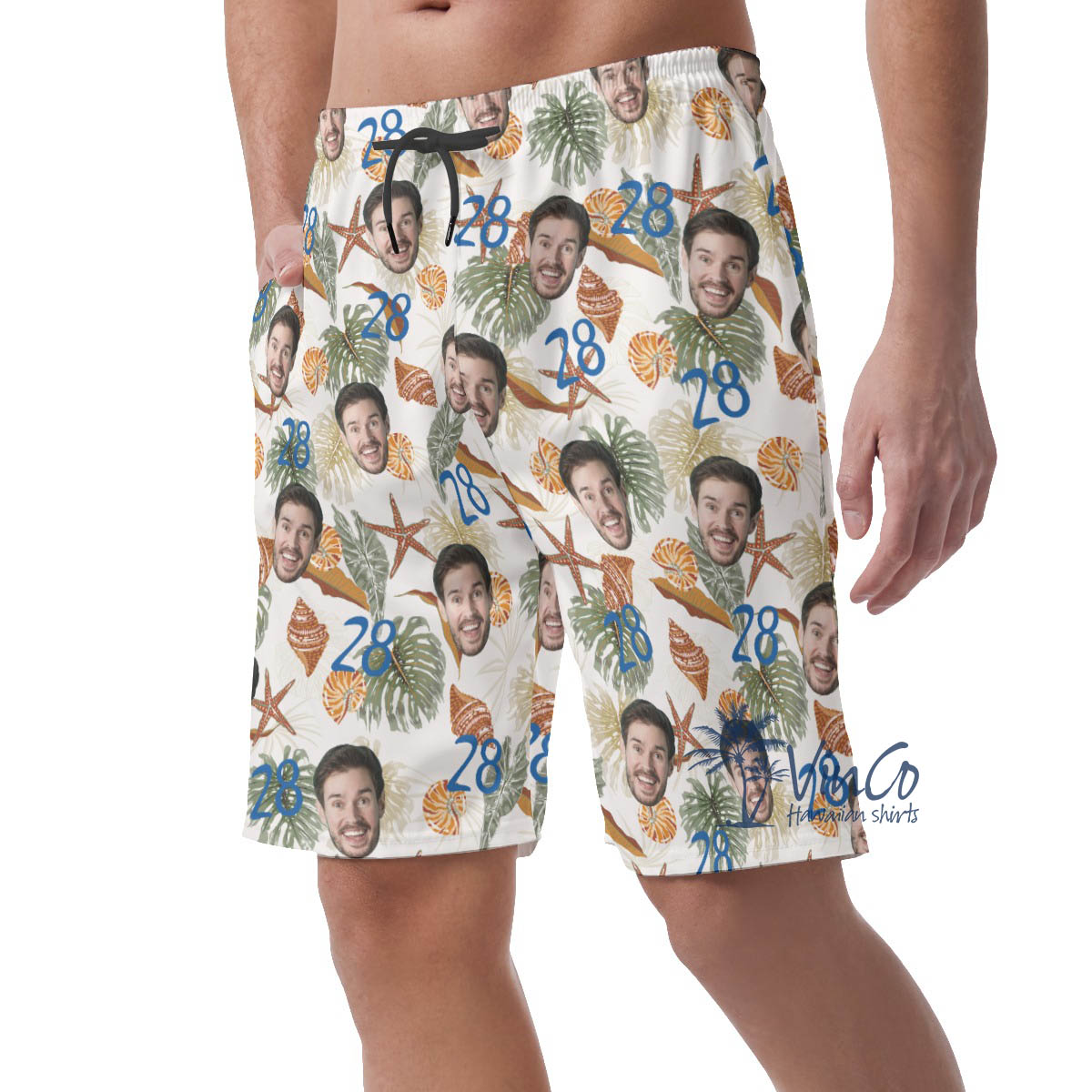 Tropical Seashell Custom Face Birthday Hawaiian Beach Shorts For Men