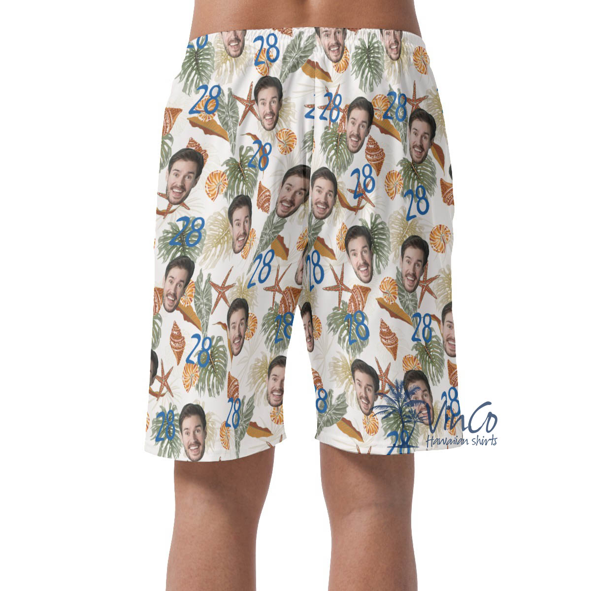 Tropical Seashell Custom Face Birthday Hawaiian Beach Shorts For Men