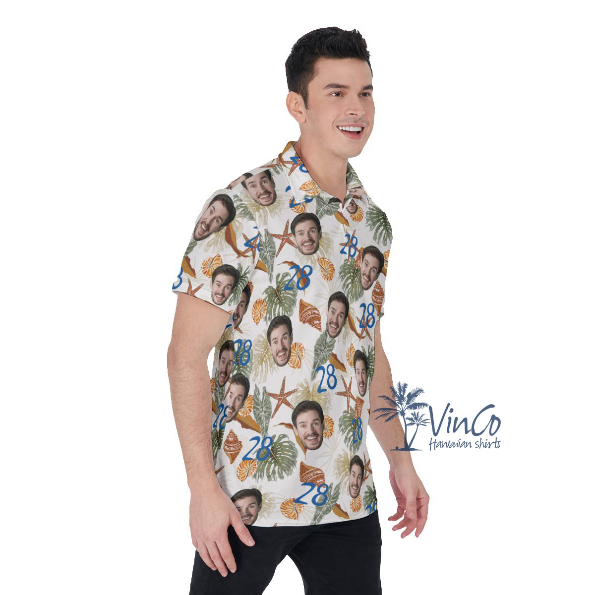 Funny Birthday Gift Custom Tropical Seashell Hawaiian Polo Shirt With Face And Age