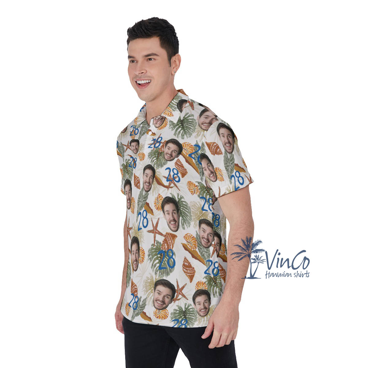 Funny Birthday Gift Custom Tropical Seashell Hawaiian Polo Shirt With Face And Age