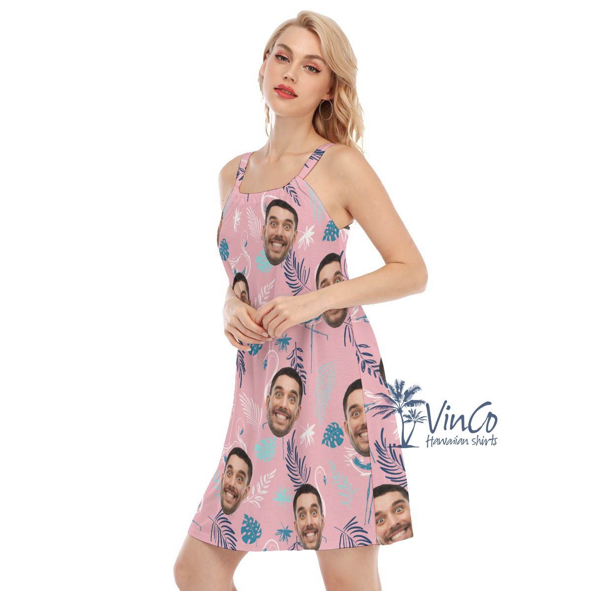 Custom Face Pink Flamingo Aloha Dress For Vacation