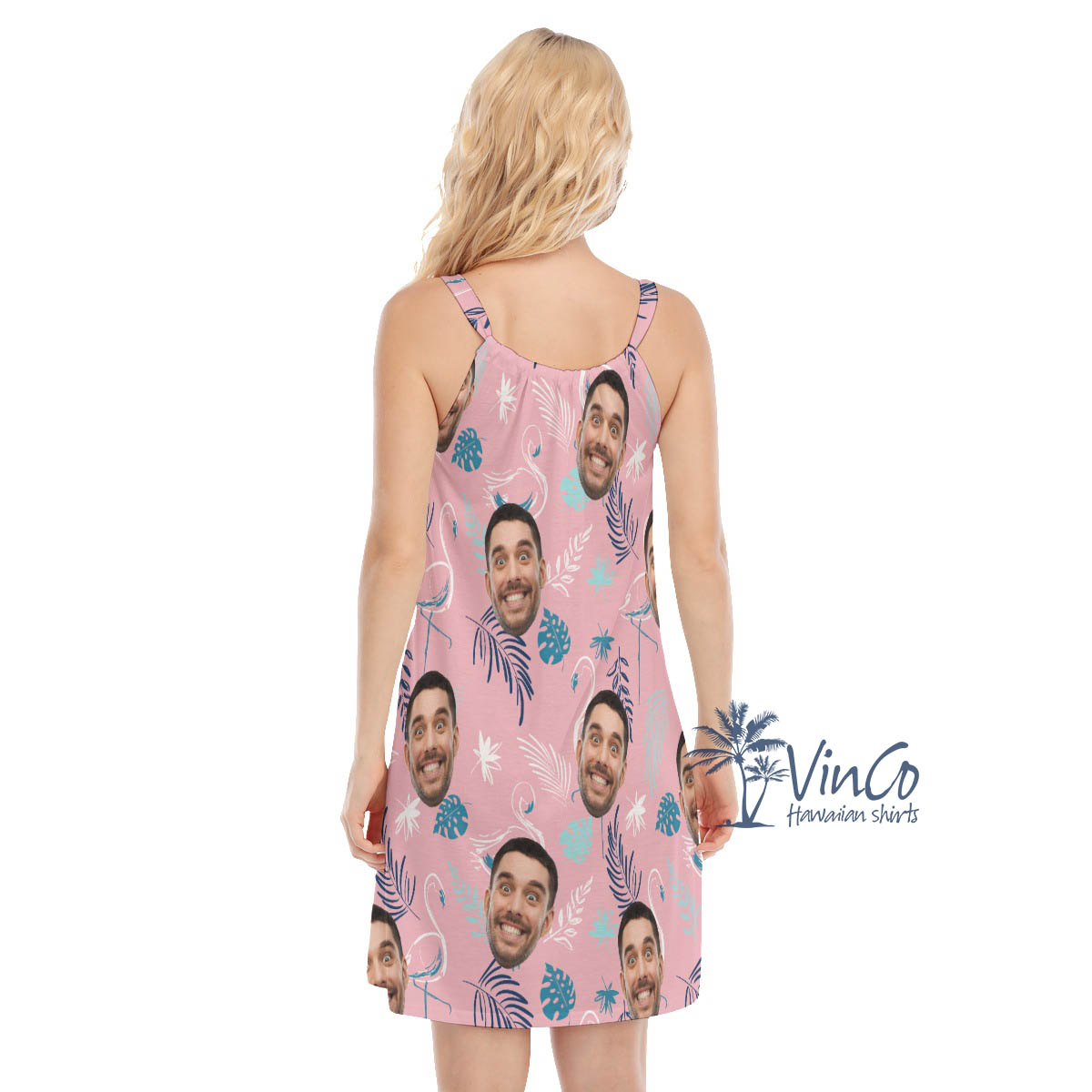 Custom Face Pink Flamingo Aloha Dress For Vacation