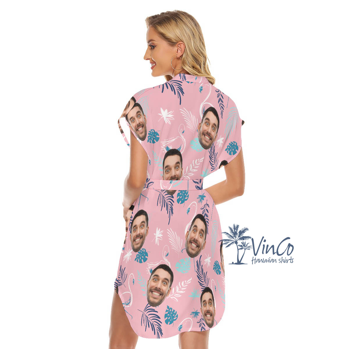 Pink Flamingo Custom Face Hawaiian Dress With Faces For Summer