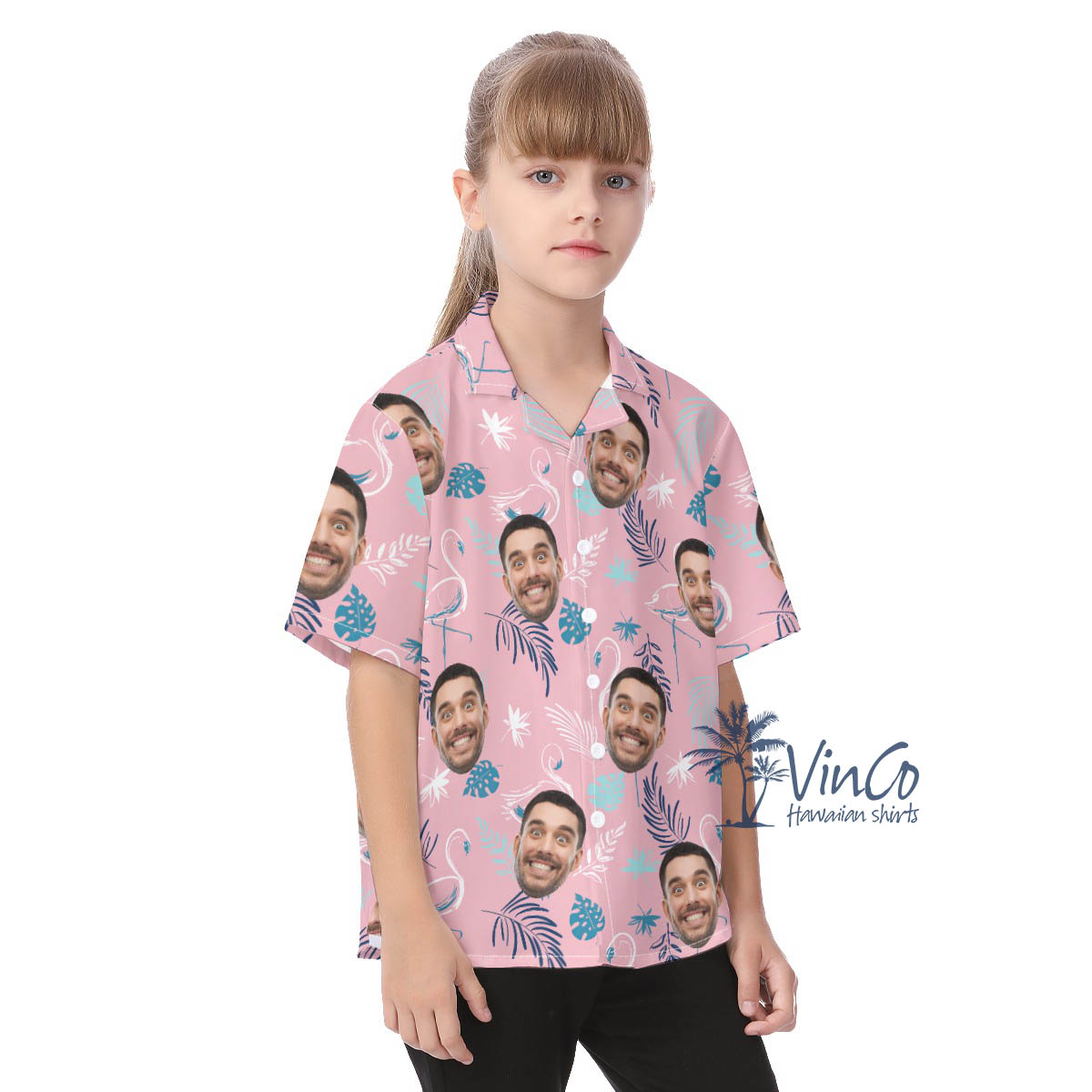 Pink Flamingo Custom Hawaiian Shirt With Faces For Kids