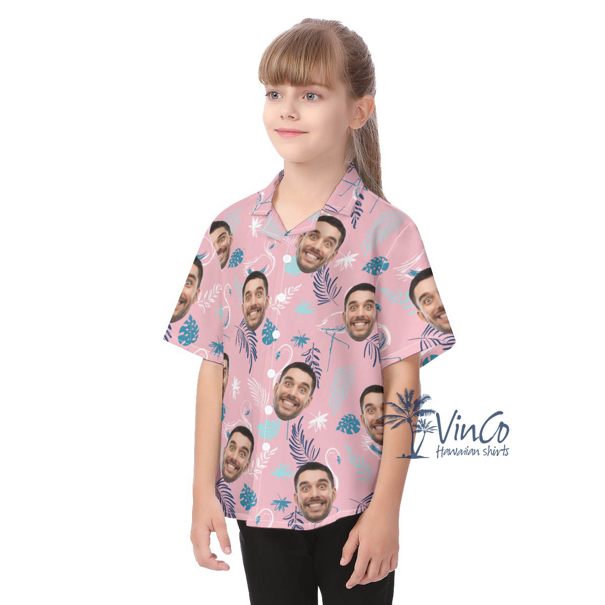 Pink Flamingo Custom Hawaiian Shirt With Faces For Kids