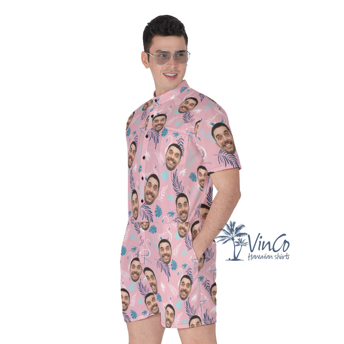 Pink Flamingo Aloha Custom Face Romper For Men