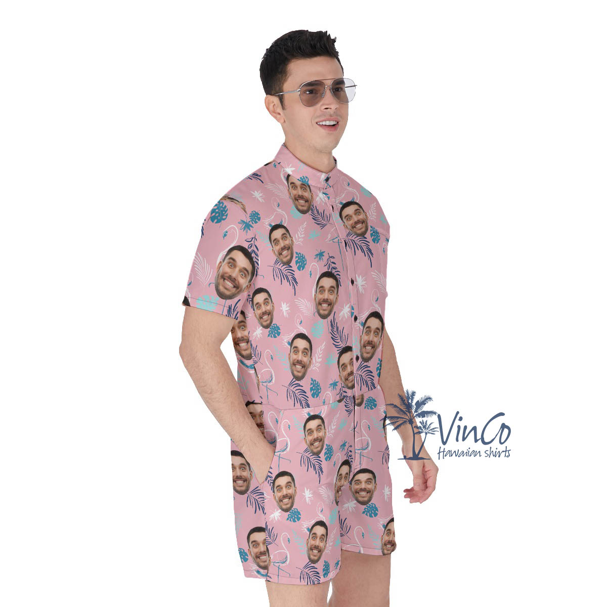 Pink Flamingo Aloha Custom Face Romper For Men