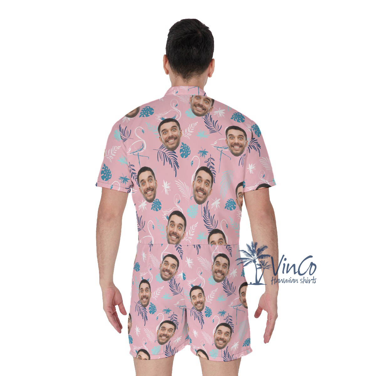 Pink Flamingo Aloha Custom Face Romper For Men