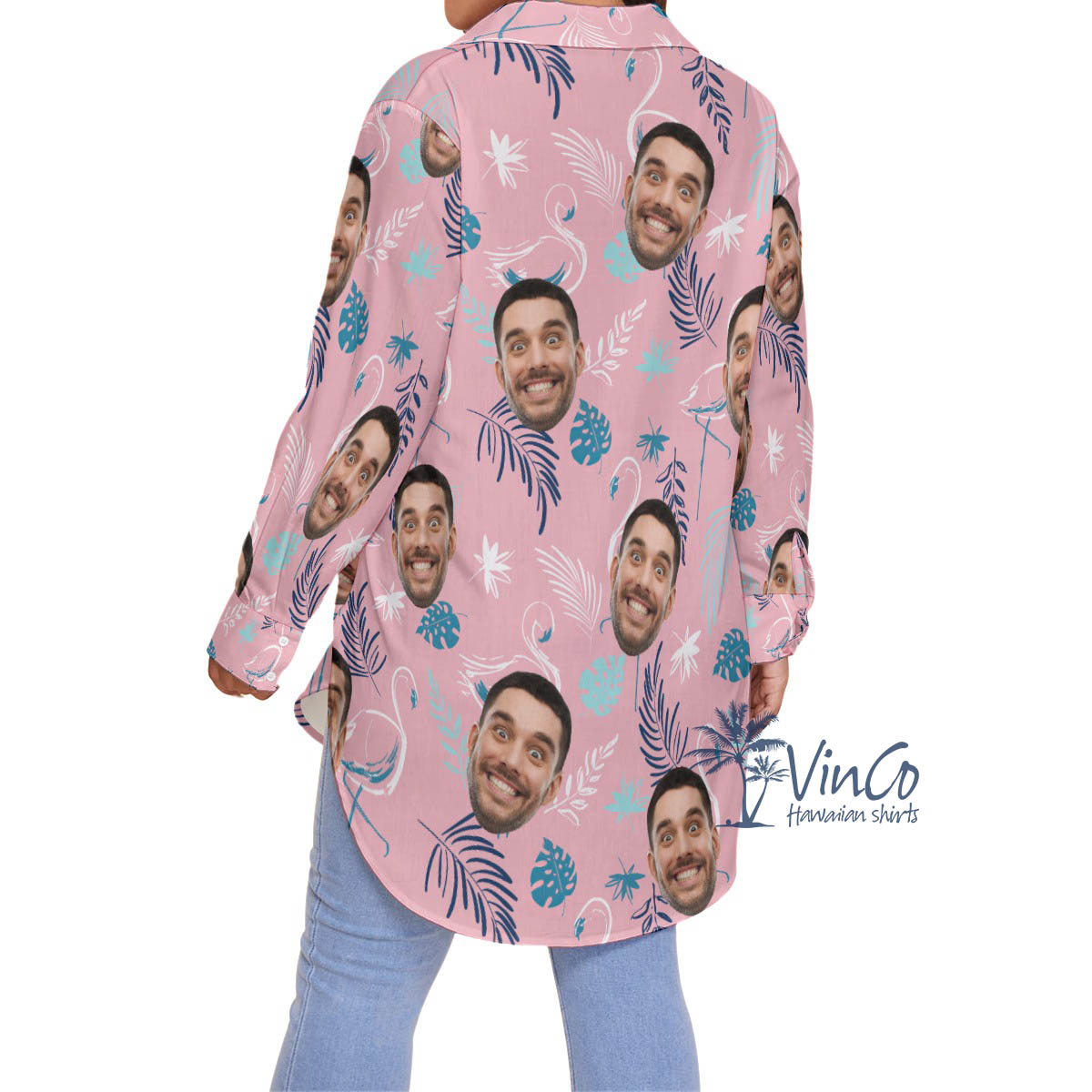 Custom Pink Flamingo Plus Size Hawaiian Shirt With Face For Women