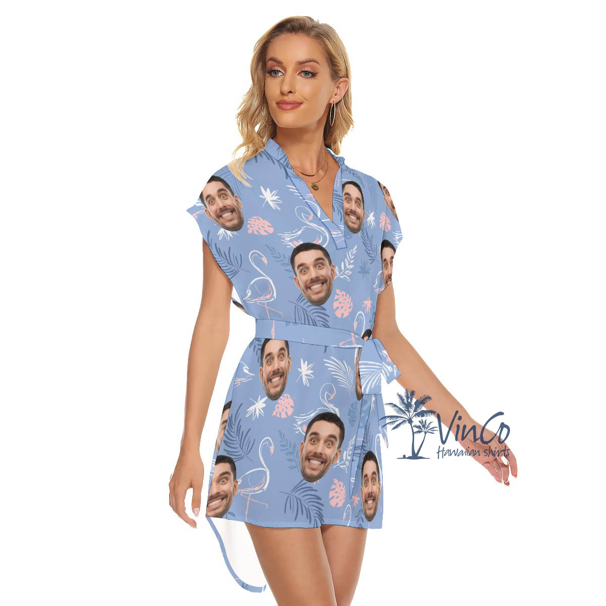 Custom Face Flamingo Hawaiian Summer Dress For Women