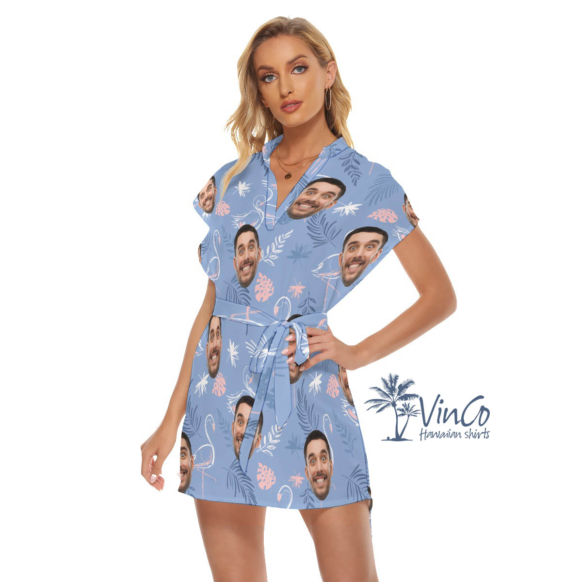 Custom Face Flamingo Hawaiian Summer Dress For Women