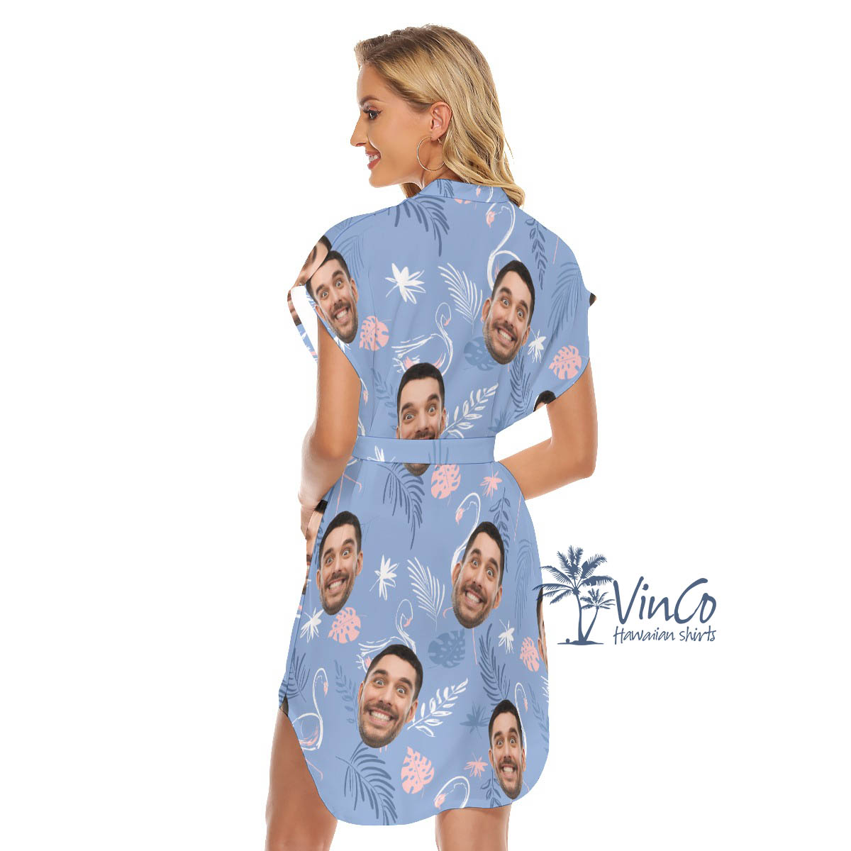 Custom Face Flamingo Hawaiian Summer Dress For Women