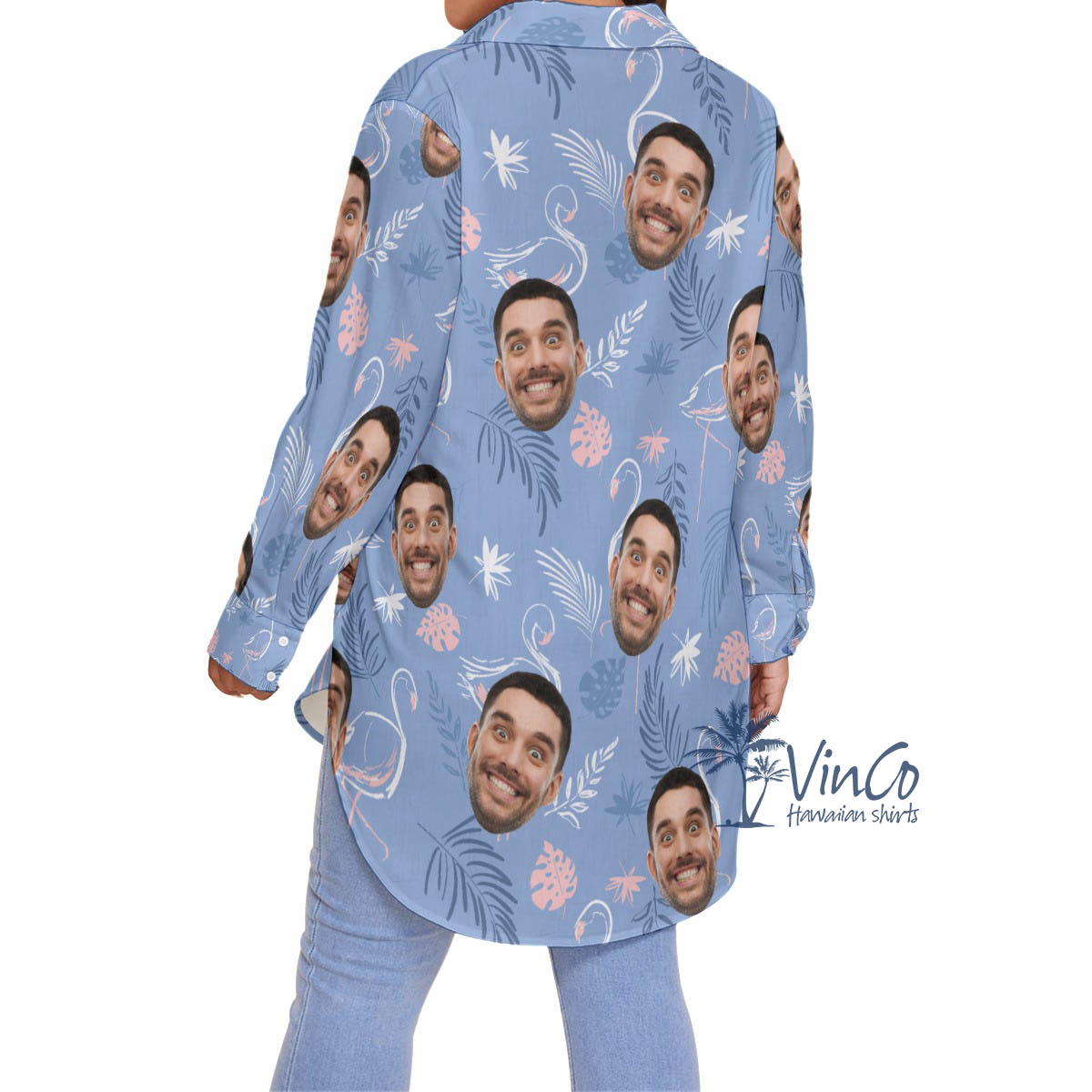 Flamingo Custom Plus Size Hawaiian Shirt For Women With Faces
