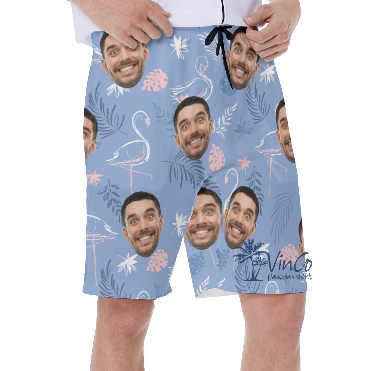 Flamingo Custom Hawaiian Swim Trunks With Faces For Men