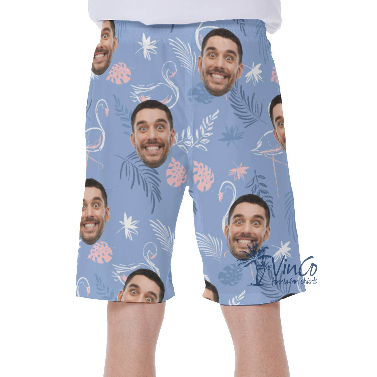 Flamingo Custom Hawaiian Swim Trunks With Faces For Men