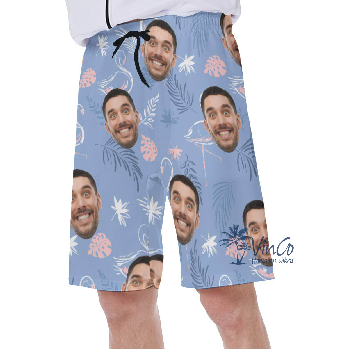 Flamingo Custom Hawaiian Swim Trunks With Faces For Men
