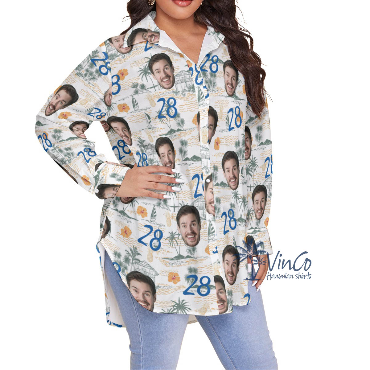 Funny Birthday Gift Tropical Palm Tree Hawaiian Plus Size Shirt With Custom Face