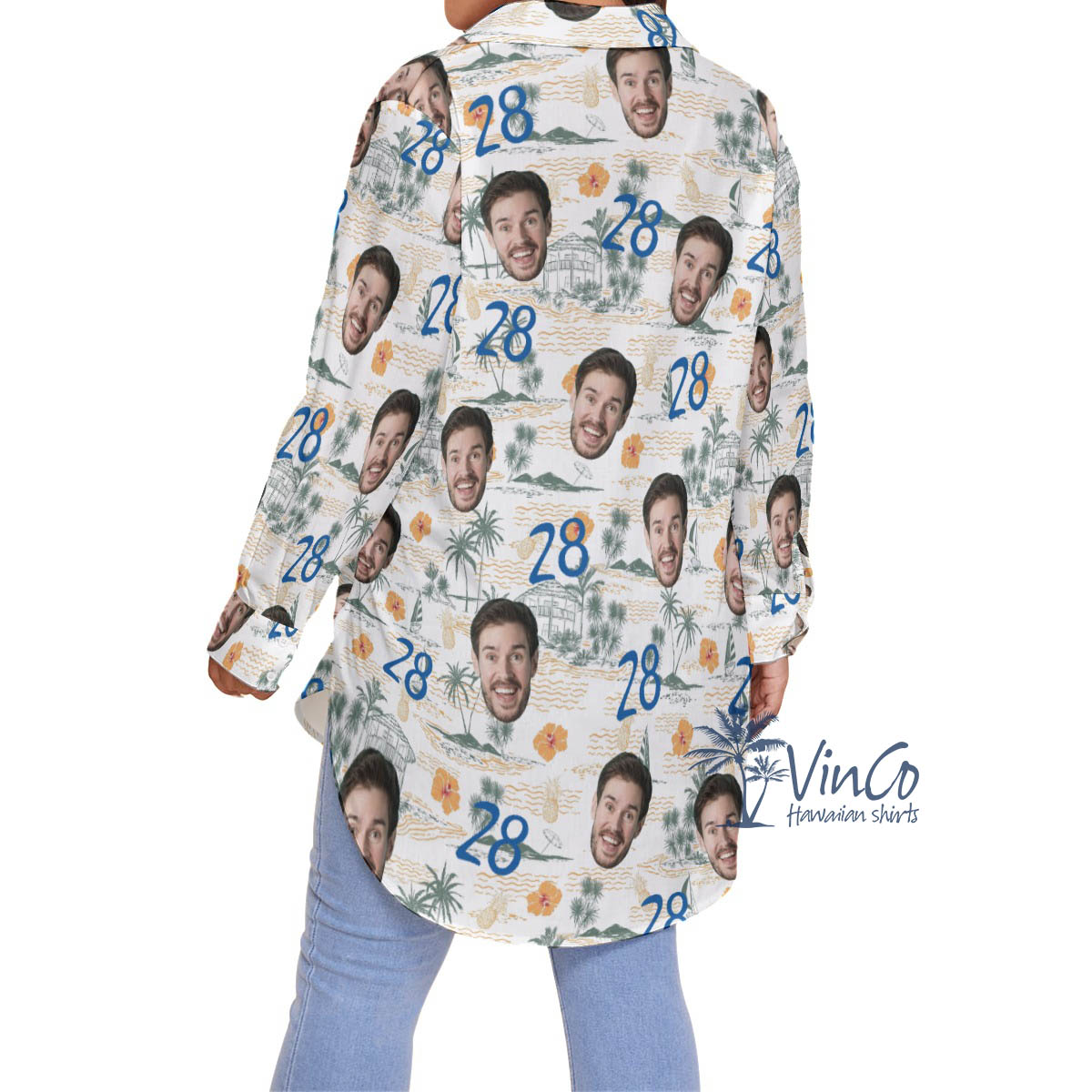 Funny Birthday Gift Tropical Palm Tree Hawaiian Plus Size Shirt With Custom Face