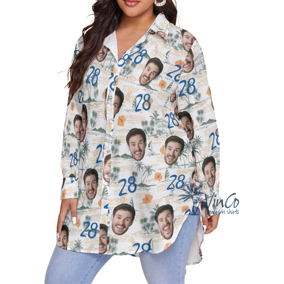Funny Birthday Gift Tropical Palm Tree Hawaiian Plus Size Shirt With Custom Face