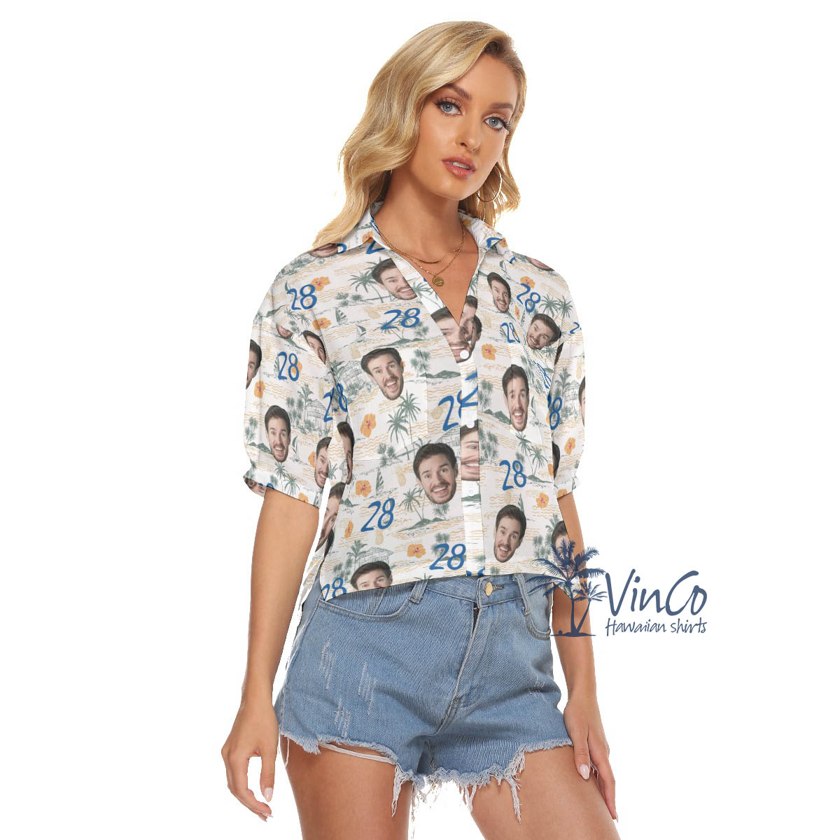Funny Birthday Gift Custom Face Tropical Hibiscus Hawaiian Crop Top Shirt
