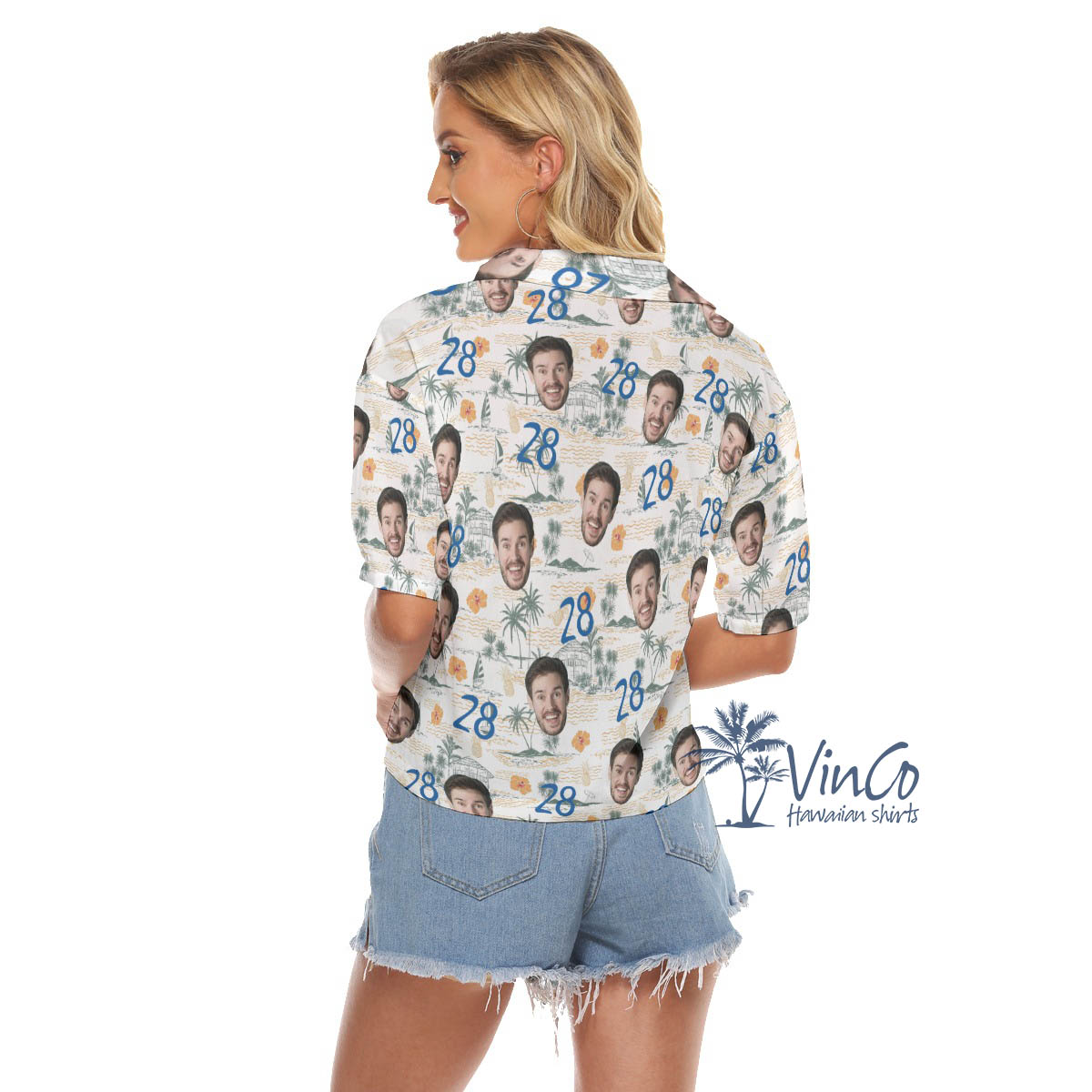 Funny Birthday Gift Custom Face Tropical Hibiscus Hawaiian Crop Top Shirt