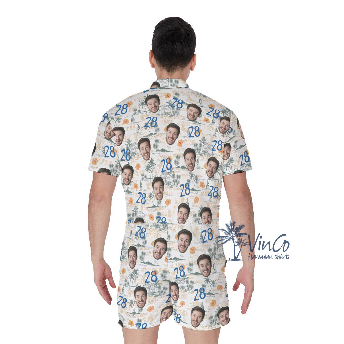 Custom Tropical Birthday Hawaiian Romper With Face And Age