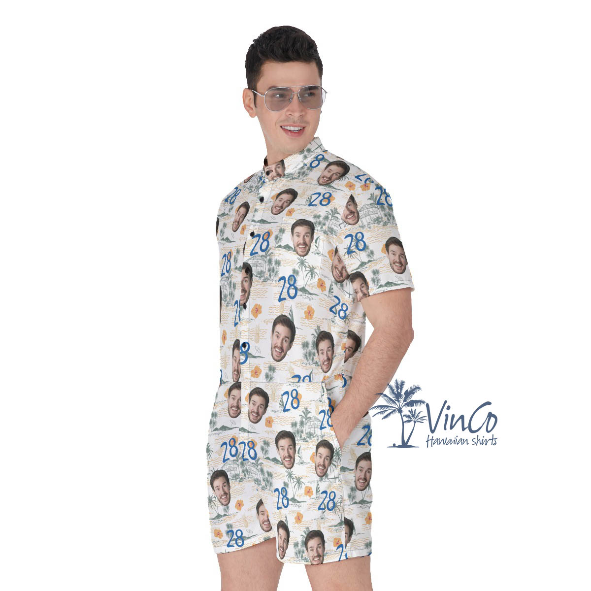 Custom Tropical Birthday Hawaiian Romper With Face And Age