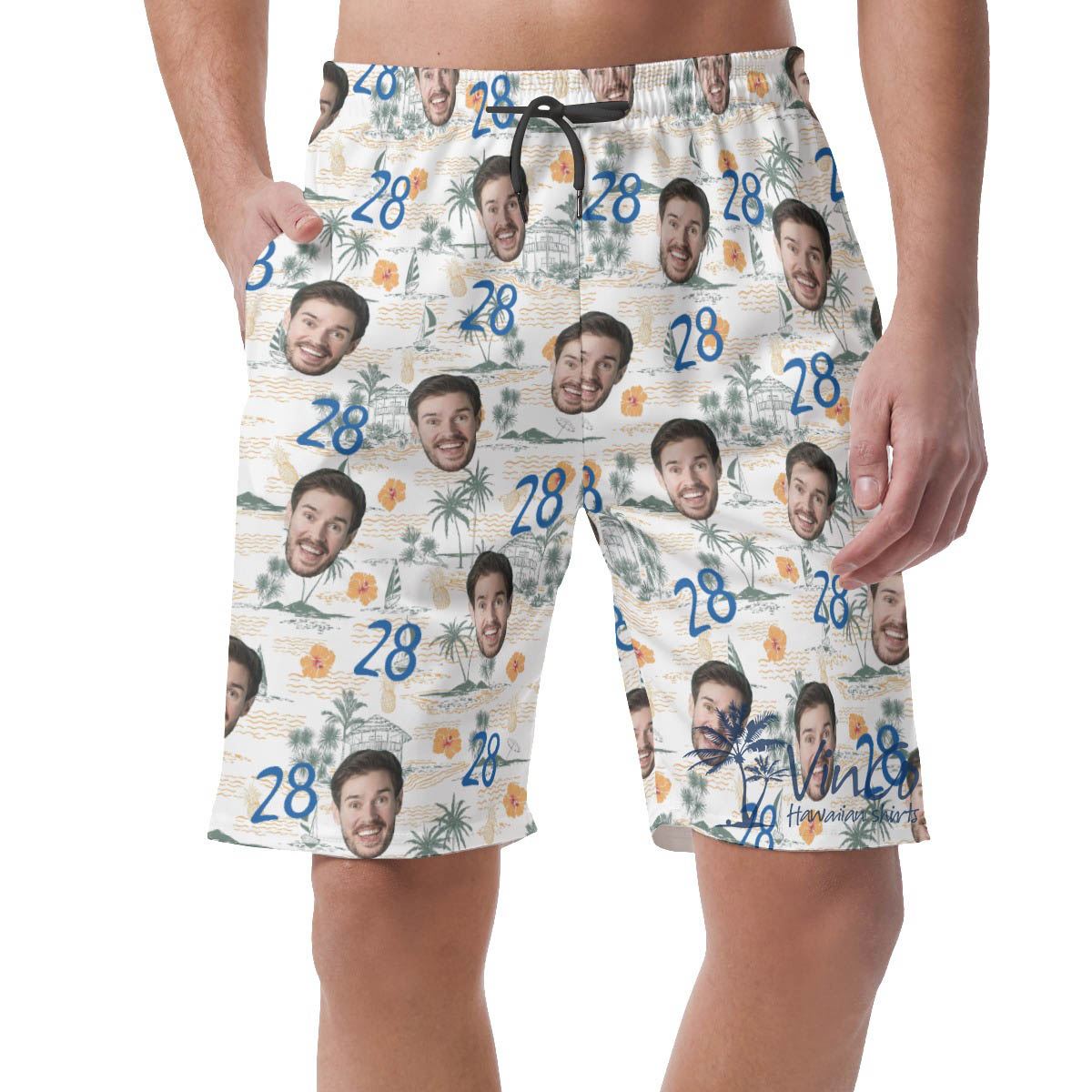 Tropical Palm Tree Birthday Hawaiian Shorts With Custom Face And Age - variant image 1