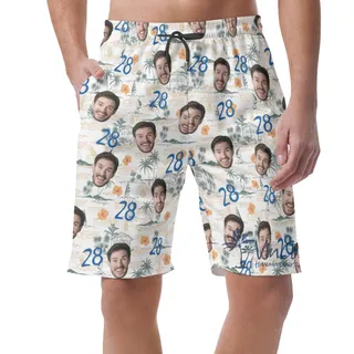 Tropical Palm Tree Birthday Hawaiian Shorts With Custom Face And Age