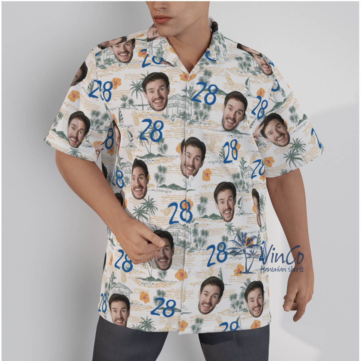 Tropical Hibiscus Birthday Hawaiian Shirt With Custom Face And Age - variant image 1