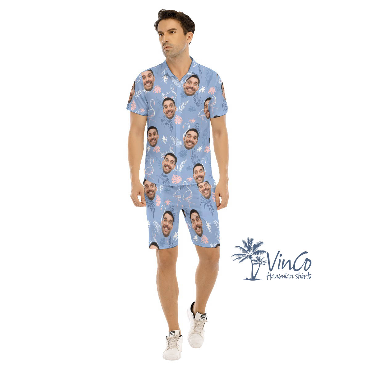 Flamingo Custom Hawaiian Shirt Set With Faces - variant image 1