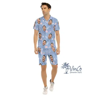 Flamingo Custom Hawaiian Shirt Set With Faces