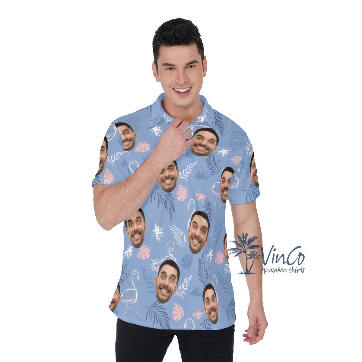 Purple Flamingo Custom Aloha Polo Shirt For Men - variant image 1