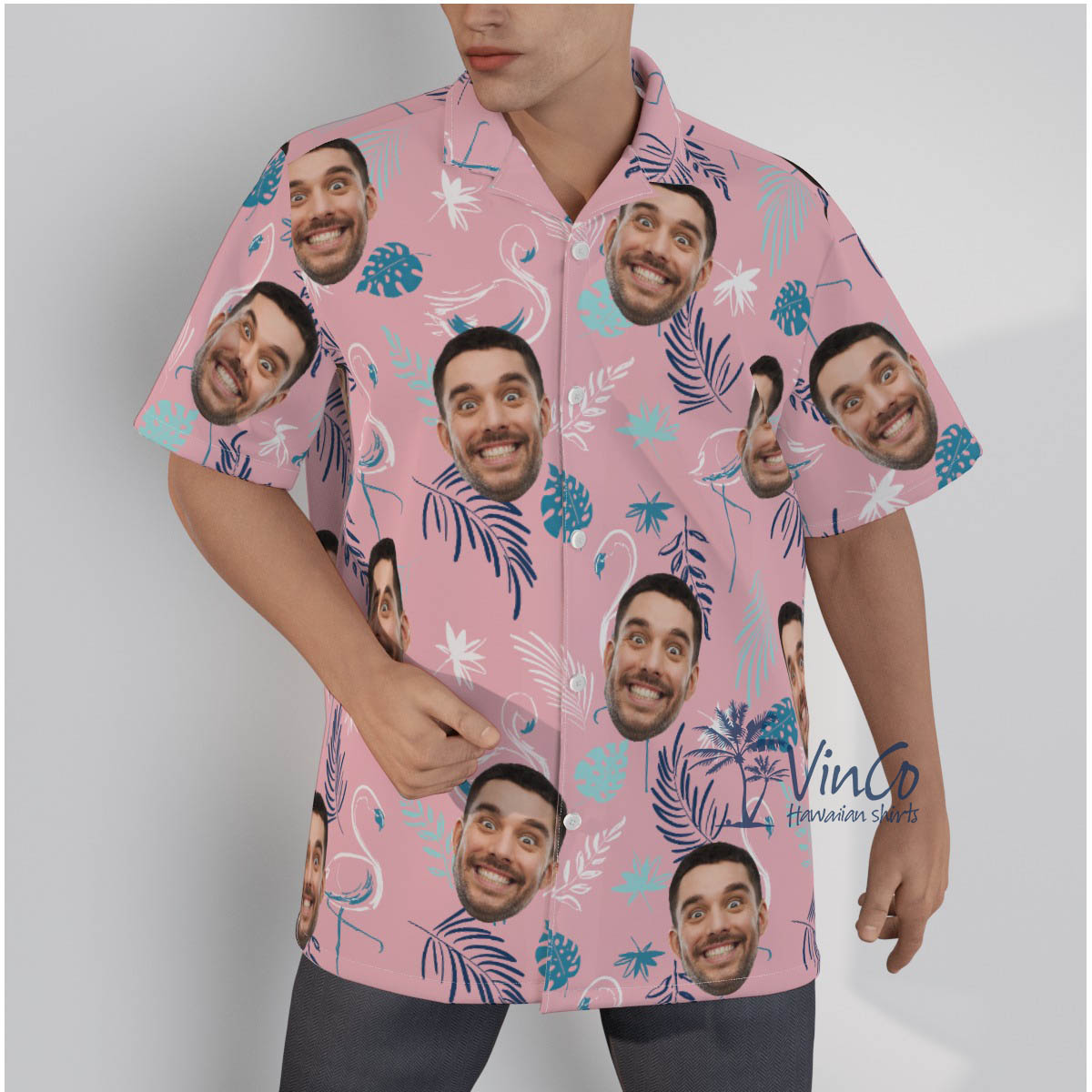 Pink Flamingo Custom Hawaiian Shirts With Faces For Men - variant image 1